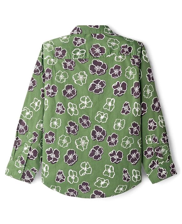 Pine Kids Cotton Woven Full Sleeves Shirt With Floral Print - Green