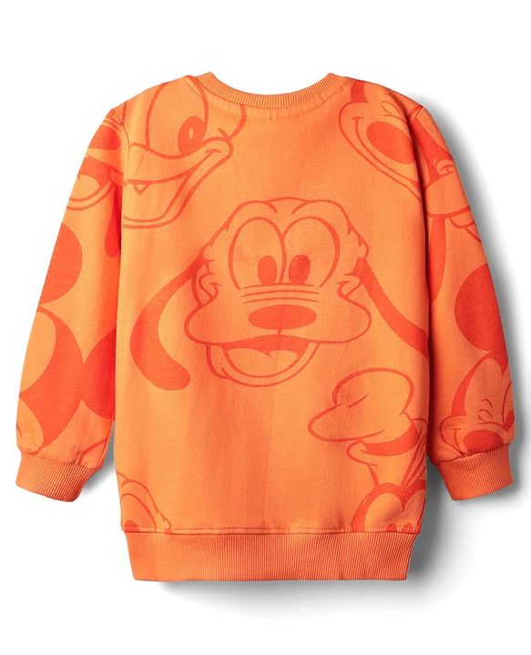 Babyhug Disney 100% Cotton Knit Full Sleeves Sweatshirt & Jogger Set With Mickey Mouse Print - Orange