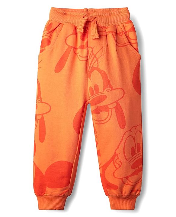 Babyhug Disney 100% Cotton Knit Full Sleeves Sweatshirt & Jogger Set With Mickey Mouse Print - Orange