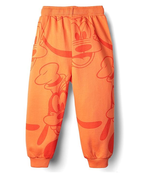 Babyhug Disney 100% Cotton Knit Full Sleeves Sweatshirt & Jogger Set With Mickey Mouse Print - Orange