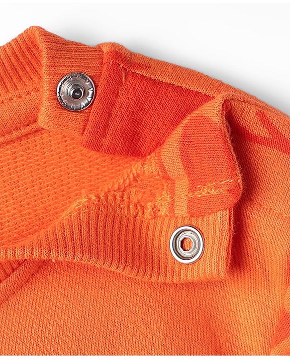 Babyhug Disney 100% Cotton Knit Full Sleeves Sweatshirt & Jogger Set With Mickey Mouse Print - Orange