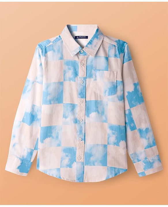 Pine Kids Cotton Woven Full Sleeves Shirts With Clouds Print - Light Pink