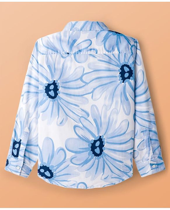 Pine Kids Cotton Woven Full Sleeves Shirt with Floral Print - Blue