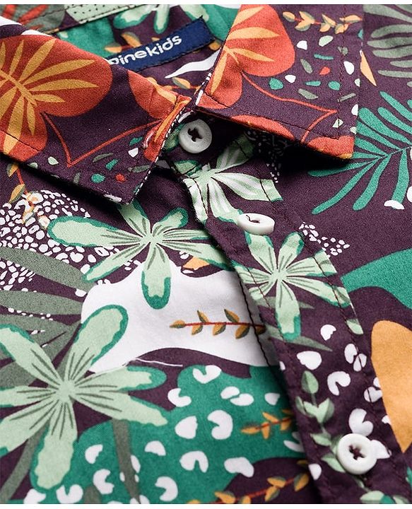 Pine Kids Cotton Woven Full Sleeves Shirt with Jungle Safari Print - Multicolor