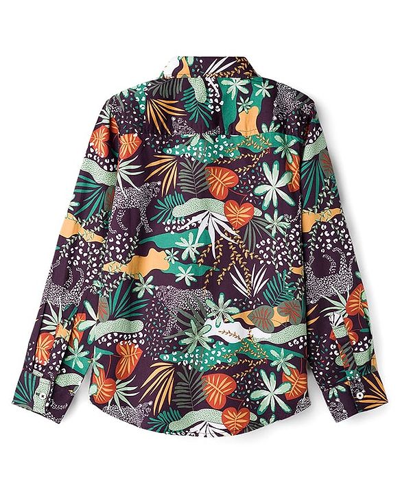 Pine Kids Cotton Woven Full Sleeves Shirt with Jungle Safari Print - Multicolor