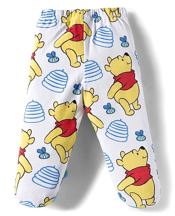 Babyhug Disney Interlock Knit Half Sleeves Onesie Leggings & Cap with Winnie the Pooh Graphic - Light Blue