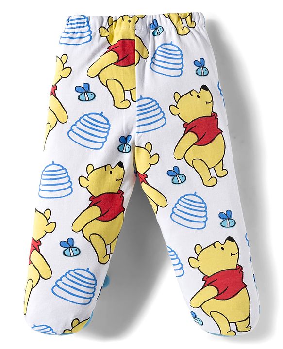 Babyhug Disney Interlock Knit Half Sleeves Onesie Leggings & Cap with Winnie the Pooh Graphic - Light Blue