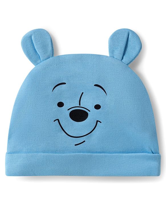 Babyhug Disney Interlock Knit Half Sleeves Onesie Leggings & Cap with Winnie the Pooh Graphic - Light Blue