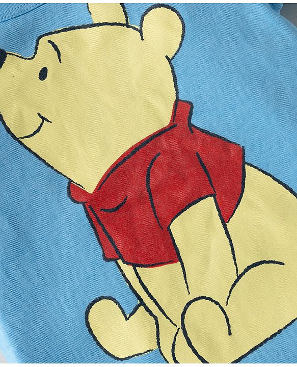 Babyhug Disney Interlock Knit Half Sleeves Onesie Leggings & Cap with Winnie the Pooh Graphic - Light Blue