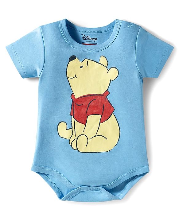 Babyhug Disney Interlock Knit Half Sleeves Onesie Leggings & Cap with Winnie the Pooh Graphic - Light Blue