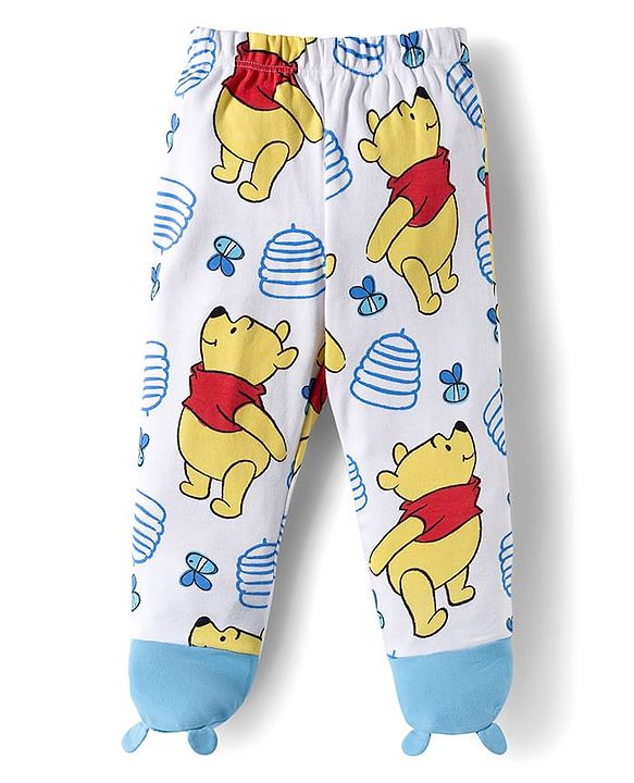 Babyhug Disney Interlock Knit Half Sleeves Onesie Leggings & Cap with Winnie the Pooh Graphic - Light Blue