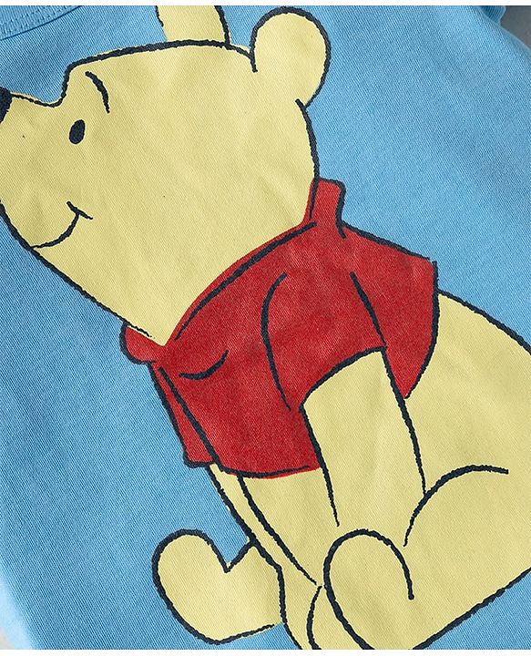 Babyhug Disney Interlock Knit Half Sleeves Onesie Leggings & Cap with Winnie the Pooh Graphic - Light Blue