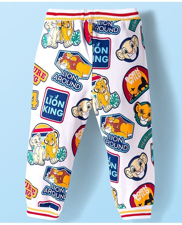 Babyhug Disney Terry Knit Full Length Lounge Pant With Lion King Print - White