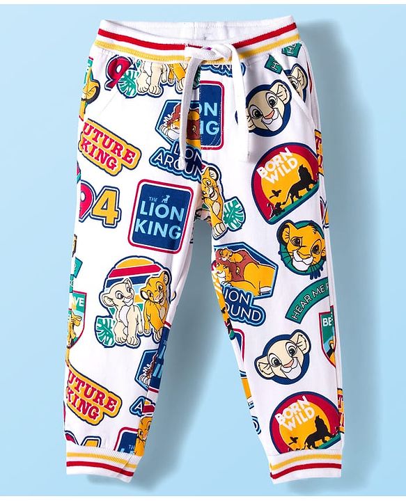 Babyhug Disney Terry Knit Full Length Lounge Pant With Lion King Print - White