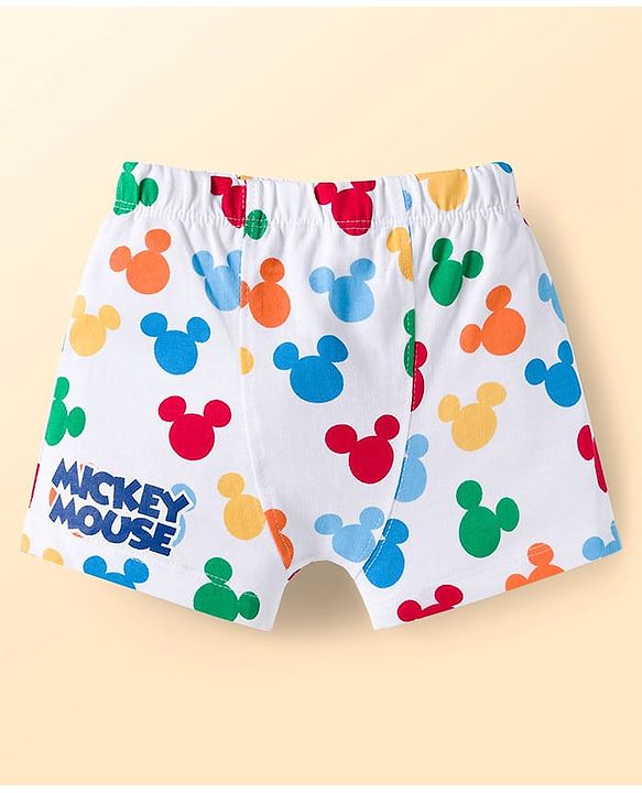 Babyhug Disney Single Jersey Knit Trunks with Mickey Mouse Graphics Pack of 3 - White & Blue