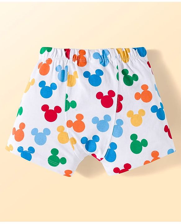 Babyhug Disney Single Jersey Knit Trunks with Mickey Mouse Graphics Pack of 3 - White & Blue