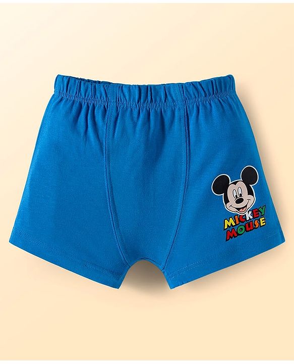 Babyhug Disney Single Jersey Knit Trunks with Mickey Mouse Graphics Pack of 3 - White & Blue