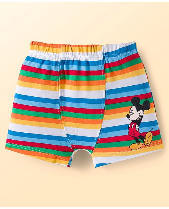 Babyhug Disney Single Jersey Knit Trunks with Mickey Mouse Graphics Pack of 3 - White & Blue