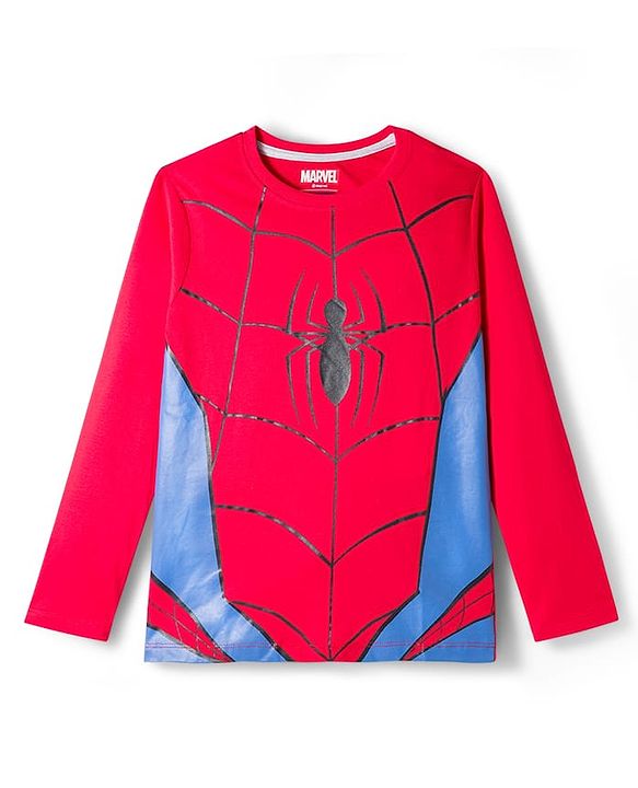 Pine Kids Marvel Single Jersey Knit Full Sleeves Night Suit With Spider Man Print - Red
