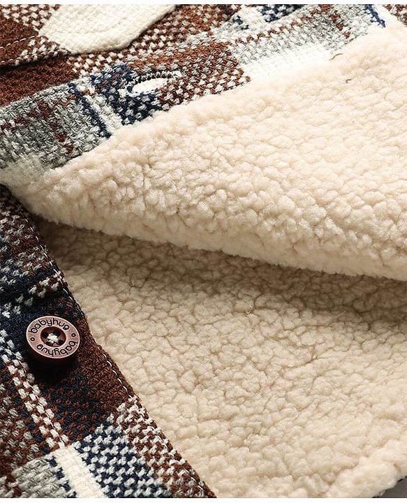 Babyhug Full Sleeves Hooded Checkered Winter Jacket with Front Pocket Detailing -Multicolor