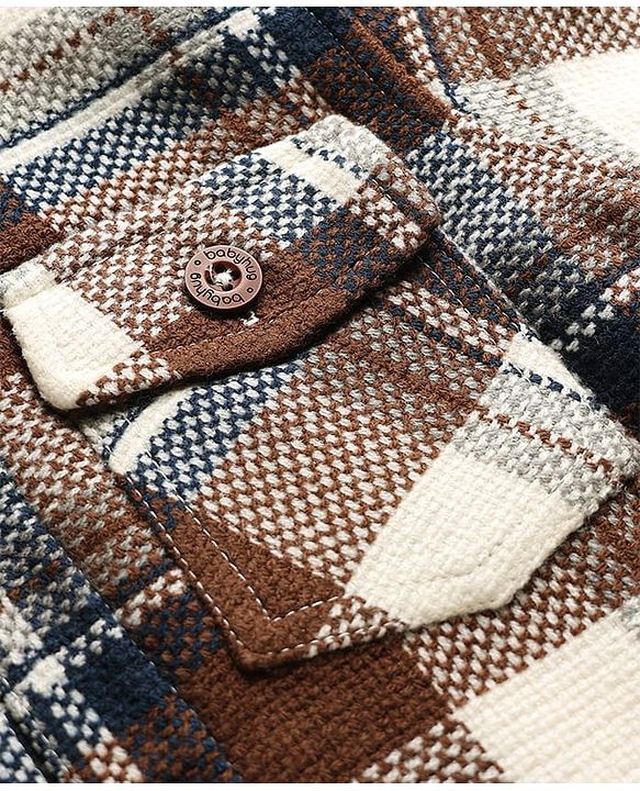 Babyhug Full Sleeves Hooded Checkered Winter Jacket with Front Pocket Detailing -Multicolor