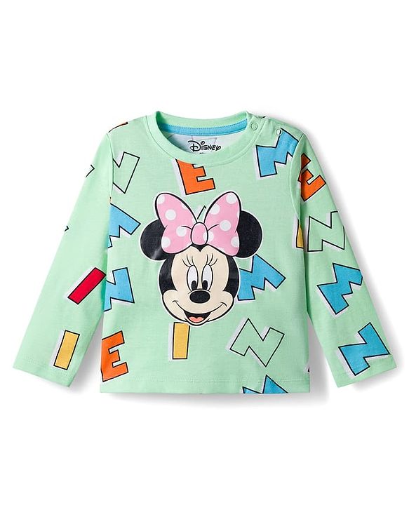 Babyhug Disney Single Jersey Knit Full Sleeves Night Suit With Minnie Mouse Graphics - Light Green