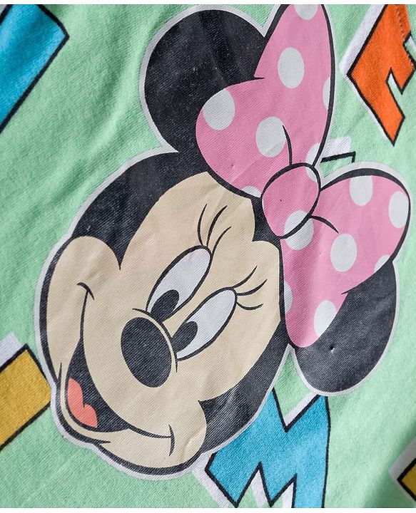 Babyhug Disney Single Jersey Knit Full Sleeves Night Suit With Minnie Mouse Graphics - Light Green