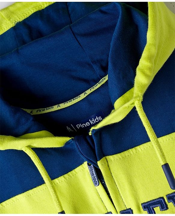 Pine Kids Cotton Knit Full Sleeves Hooded Sweatjacket With Colorado Print - Navy Blue White & Red