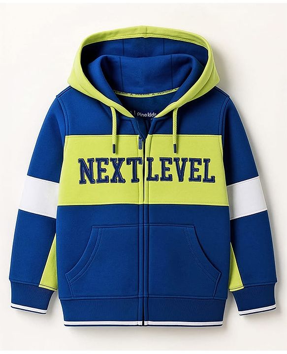 Pine Kids Cotton Knit Full Sleeves Hooded Sweatjacket With Colorado Print - Navy Blue White & Red