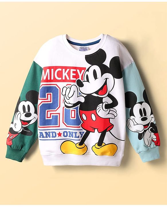 Pine Kids Disney Terry Knit Drop Shoulder Full Sleeves Sweatshirt With Mickey Mouse Graphics - Multicolor