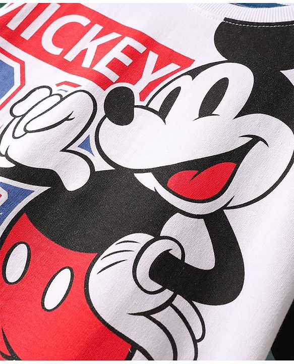 Pine Kids Disney Terry Knit Drop Shoulder Full Sleeves Sweatshirt With Mickey Mouse Graphics - Multicolor