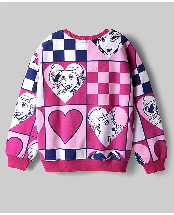 Pine Kids Disney Terry Knit Full Sleeves Sweatshirt With Disney Princess Print - Dark Pink (Design May Vary)