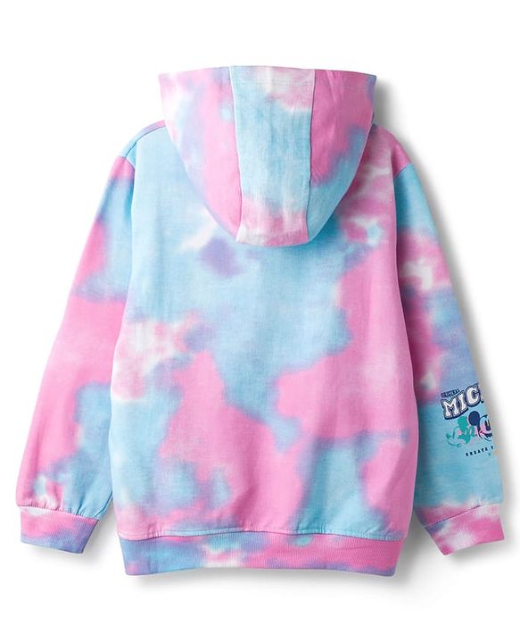 Pine Kids Disney Terry Knit Full Sleeves Tie & Dyed Hooded Sweatshirt With Mickey Mouse Graphics & Foil Print - Multicolour