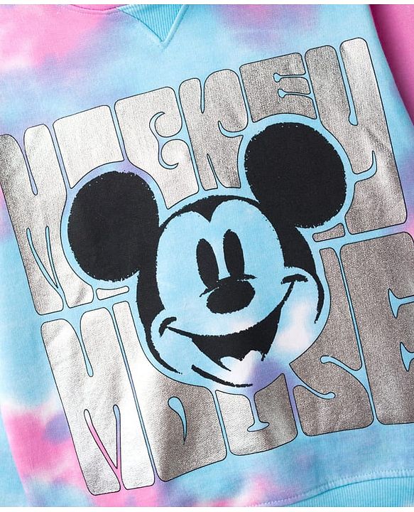 Pine Kids Disney Terry Knit Full Sleeves Tie & Dyed Hooded Sweatshirt With Mickey Mouse Graphics & Foil Print - Multicolour
