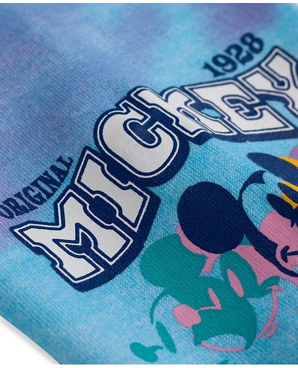 Pine Kids Disney Terry Knit Full Sleeves Tie & Dyed Hooded Sweatshirt With Mickey Mouse Graphics & Foil Print - Multicolour