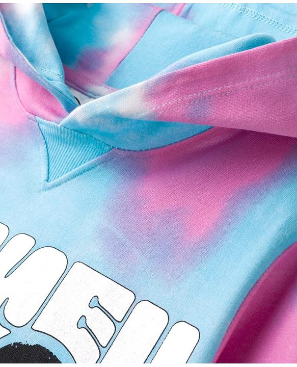 Pine Kids Disney Terry Knit Full Sleeves Tie & Dyed Hooded Sweatshirt With Mickey Mouse Graphics & Foil Print - Multicolour