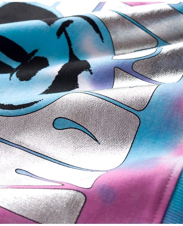 Pine Kids Disney Terry Knit Full Sleeves Tie & Dyed Hooded Sweatshirt With Mickey Mouse Graphics & Foil Print - Multicolour