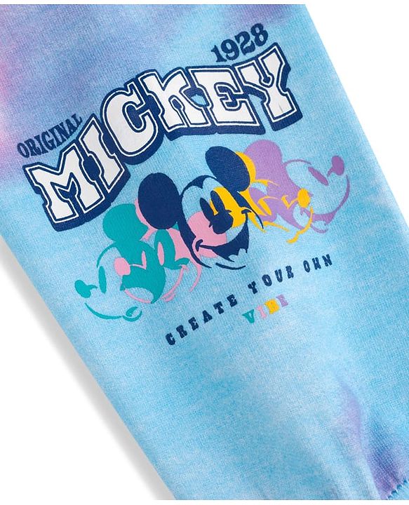 Pine Kids Disney Terry Knit Full Sleeves Tie & Dyed Hooded Sweatshirt With Mickey Mouse Graphics & Foil Print - Multicolour