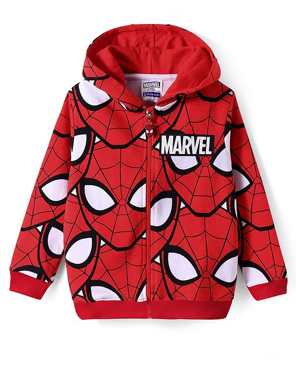 Pine Kids Marvel Terry Knit Full Sleeves Front Open Hooded Sweatjacket With Spiderman Jacket - Multi Colour