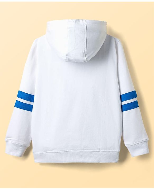 Pine Kids Cotton Knit Full Sleeves Hooded Sweatshirt With Text Print - White
