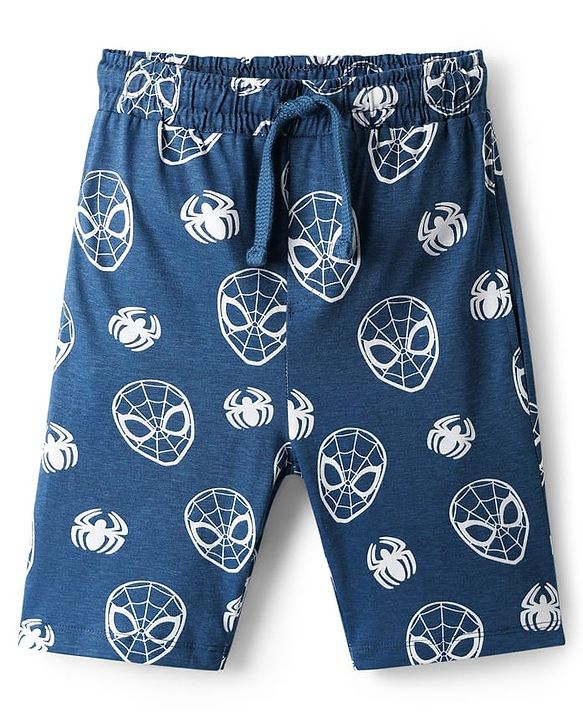 Pine Kids Marvel Single Jersey Knit Half Sleeves Shorts Night Suit with Spider Man Graphics - Navy Blue
