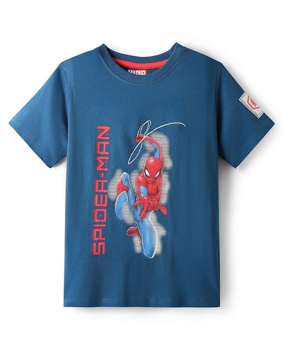 Pine Kids Marvel Single Jersey Knit Half Sleeves Shorts Night Suit with Spider Man Graphics - Navy Blue
