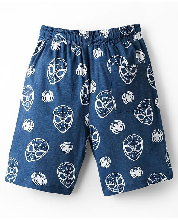 Pine Kids Marvel Single Jersey Knit Half Sleeves Shorts Night Suit with Spider Man Graphics - Navy Blue