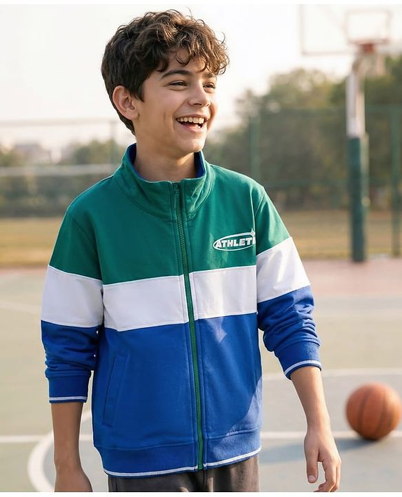 Pine Kids Cotton Knit Full Sleeves Cut & Sew SweatJacket with Text Print - Multicolor