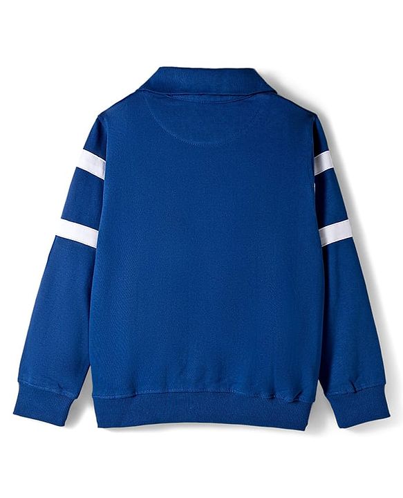 Pine Kids Cotton Knit Full Sleeves Cut & Sew Sweatshirt with Text Graphic & Kangaroo Pocket - Blue