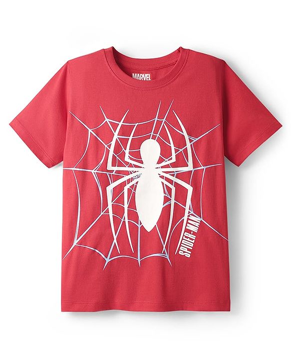 Pine Kids Marvel 100% Cotton Half Sleeves Shorts Night Suit With Spider Man Graphics - Red