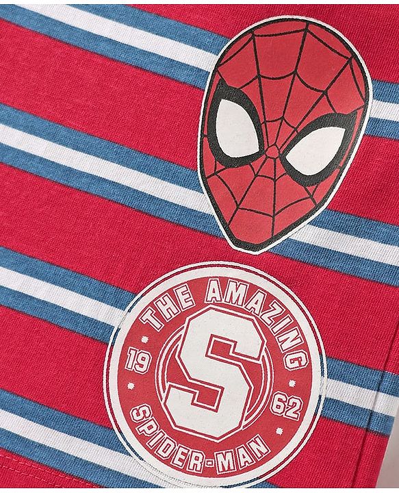 Pine Kids Marvel 100% Cotton Half Sleeves Shorts Night Suit With Spider Man Graphics - Red