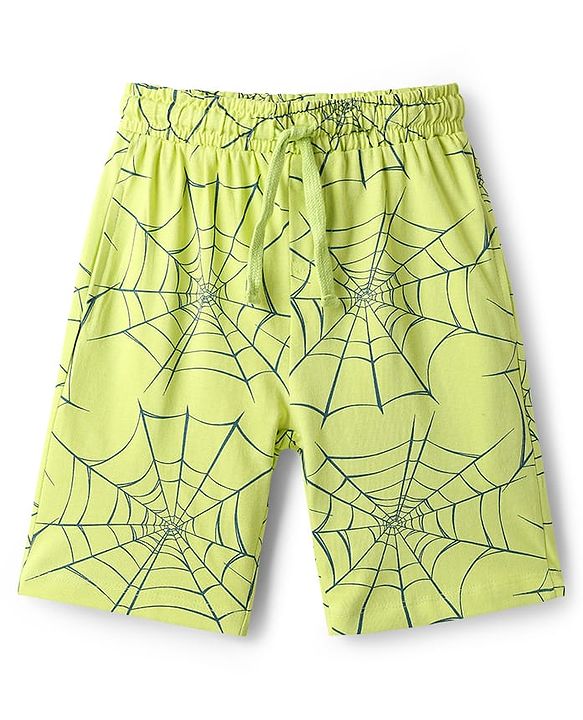 Pine Kids Marvel 100% Cotton Half Sleeves Shorts Night Suit With Spider Man Graphics - Lime Green