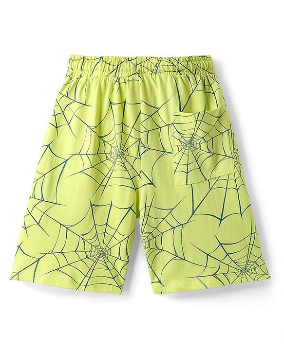 Pine Kids Marvel 100% Cotton Half Sleeves Shorts Night Suit With Spider Man Graphics - Lime Green