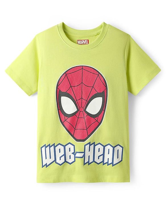Pine Kids Marvel 100% Cotton Half Sleeves Shorts Night Suit With Spider Man Graphics - Lime Green